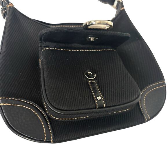 Etienne Aigner Black Corduroy Fabric Small Shoulder Bag Buckle Flap Y2K - Picture 7 of 13